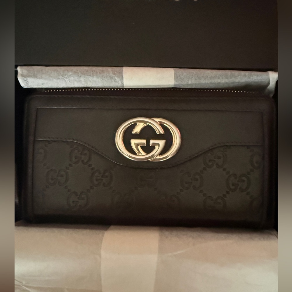 Gucci Sukey Long Zip Around Wallet Guccissima GG Brown Leather Large with Box - Picture 2 of 14